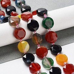 Многоцветный Агат Природные многоцветные агат бисер пряди, с бисером, граненый шестиугольный разрез, плоско-круглые, окрашенная и подогревом, 12~12.5x5~6 мм, отверстие : 1.2~1.4 мм, около 27~29 шт / нитка, 15.55~15.75 чернила (39.5~40 см)