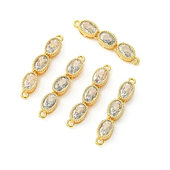Real 18K Gold Plated SHEGRACE Brass Pave Clear Cubic Zirconia Triple Oval Links Connector Charms, Cadmium Free & Lead Free & Nickel Free, Real 18K Gold Plated, 26x5x4mm, Hole: 1.2mm