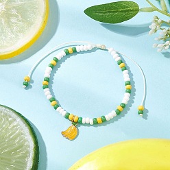 Банан 9шт. браслеты с подвесками из сплава и эмали на фруктовую тематику, стеклянные бусины плетеные браслеты из бисера для женщин, банан, 1.45x1.05x0.2 см, внутренний диаметр: 2-1/8 дюйм (5.3 см) ~ 3-5/8 дюйм (9.2 см)