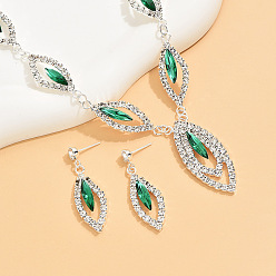 Зеленый Комплект из ожерелья и серег-гвоздиков из сплава со стразами и стеклом для женщин, лошадиный глаз , зелёные, 410 мм