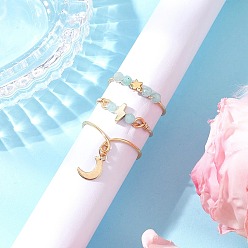 Flower Amazonite 3шт. медная проволока, обернутая натуральным сердоликом, ограненные круглые бусины, кольца для женщин, золотые, звезда, молния и луна, 4~15 мм, внутренний диаметр: 18~19 мм