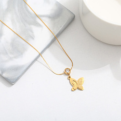 Бабочка 201 ожерелья из нержавеющей стали с подвесками из хрусталя и стразами для женщин, золотые, бабочка, 15.75 дюйм (40 см), Кулон : 20 мм