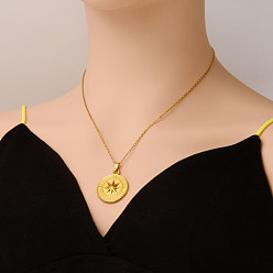 Настоящее золото 18K 304 Женские кулоны-компасы из нержавеющей стали, реальный 18 k позолоченный, 17.72 дюйм (45 см)