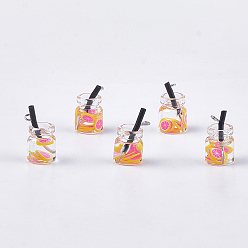 Золотистый Стеклянные подвески для бутылок, со смолой и полимерной глиной, пластиковые и железные находки, сок, платина, золотые, 18~23x11~14x11 мм, отверстие : 1.8 мм