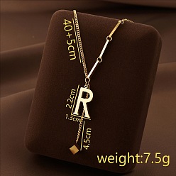 Letter R 304 кулон с инициалом из нержавеющей стали с ожерельем из игральных костей, золотые, Буква R, 15.75 дюйм (40 см), Кулон : 22x13 мм