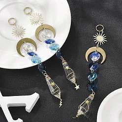 Золотой Подвеска из стекла в виде пули, обернутой проволокой, с подвесками из нержавеющей стали в виде луны, звезд, молний и латунными бусинами, золотые, 170~173 мм, 3 шт / комплект