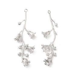 Платинированный Латунные подвески, без кадмия, без никеля и без свинца, цветочный шарм, Реальная платина, 47x18x6 мм, отверстие : 1.5 мм