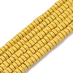 Gold Spray Painted Non-magnetic Synthetic Hematite Beads Strands, Hexagon, Gold, 4x2mm, Hole: 0.9mm, about 82~87pcs/strand, 16.14 inch(41cm)