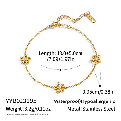 Настоящее золото 18K 304 из нержавеющей стали цветок ссылку цепи браслеты, реальный 18 k позолоченный, 7-1/8 дюйм (18 см)