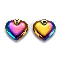 Rainbow Color Revestimiento iónico (ip) 304 colgantes de acero inoxidable, corazón inflado, producir joyería, para mujeres, color del arco iris, 15x14.5x4 mm, agujero: 1.8 mm
