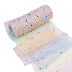 Star Polyester Organza Ribbon, Tulle Fabric Roll,  with Sequins/Paillette, for Dress, Clothes & Crafts, Star Pattern, 145mm, about 10yards/roll(9.144m/roll)