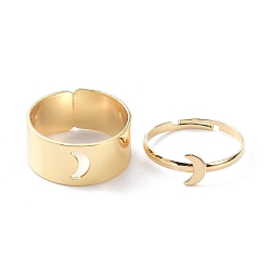 Golden Alloy Adjustable Rings Set, Couple Rings, Moon, Golden, 2~9mm, Inner Diameter: 17~18mm, 2pcs/set