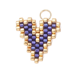 Letter V Бисер ручной работы миюки, ткацкий узор с буквами подвески, с 304 кольцами из нержавеющей стали, Буква V, 15x15x2 мм, отверстие : 2.5 мм