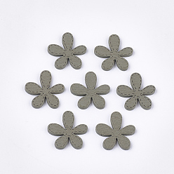 Olive Painted Poplar Wood Cabochons, Flower, Olive, 22x22x2mm