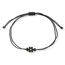 Черный Регулируемые браслеты из стеклянных бисерных звеньев, Браслеты из вощеной нити, плетеные для женщин, цветок, чёрные, 11.02 дюйм (28 см)