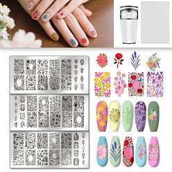 Mixed Shapes Шаблоны изображений для дизайна ногтей из пластика, с силиконовой печатью и скребком, с шаблонами для нейл-арта из нержавеющей стали, шаблонный инструмент, разнообразные, 6.3x3.15 см