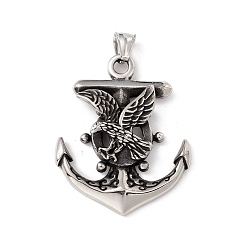 Antik Silber Farbe 304 Edelstahl Anhänger, Bootsanker mit Adler, Antik Silber Farbe, 51x41x9 mm, Bohrung: 8x4 mm