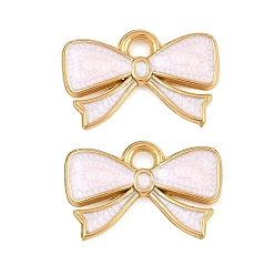 White 304 Stainless Steel Enamel Pendants, Bowknot Charms, Ion Plating(IP), Real 18K Gold Plated, White, 12x19x2mm, Hole: 2mm
