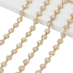 Золотой 2ярды сплава стеклянных цепочек со стразами, с карточной бумагой, цветок, золотые, 11x5.5 мм