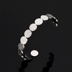 Нержавеющая Сталь Цвет 201 женские браслеты-манжеты из нержавеющей стали, плоские круглые с цветком, цвет нержавеющей стали, внутренний диаметр: 2.32 дюйм (5.9 см)