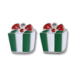 Stainless Steel Color 304 Stainless Steel Charms, with Enamel, Gift Box Charm, Stainless Steel Color, 14x12x1.5mm, Hole: 1.5mm