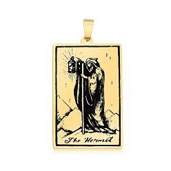 Golden 201 Stainless Steel Pendants, Laser Engraved Pattern, Tarot Card Pendants, Golden, The Hermit IX, 40x24x1mm, Hole: 8x4mm