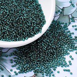 (RR30) Silverlined Transparent Dark Teal Миюки круглые бусины рокайль, японский бисер, (rr 30) серебристый прозрачный темно-бирюзовый, 11/0, 2x1.3 мм, Отверстие: 0.8 мм, о 1100 шт / бутылка, 10 г / бутылка