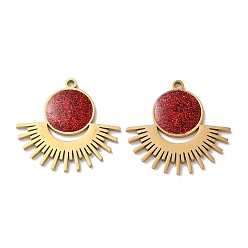 Красный Ионное покрытие (ip) 304 подвески из нержавеющей стали, с эмалью и блеском пудры, очарование солнца, золотые, красные, 24.5x25x1.5 мм, отверстие : 1.6 мм