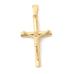 Золотой 304 подвески из нержавеющей стали, религия Иисус крест амулеты, вакуумное покрытие pvd, золотые, 42x24x8 мм, отверстие : 9x5 мм