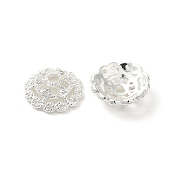 Серебро Покрытие стойки, колпачки из латунных бусин, с четким кубического циркония, долговечный, без свинца и без кадмия, цветок, серебряные, 10x10x3.5 мм, отверстие : 1.5 мм