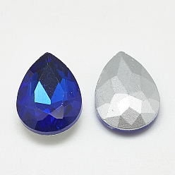 Sapphire Pointed Back Glass Rhinestone Cabochons, Back Plated, Faceted, teardrop, Sapphire, 18x13x5mm