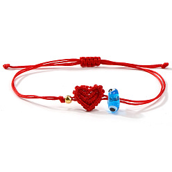 Небесно-голубой Браслеты из бисера в технике лэмпворк, плетеные браслеты из полиэфирного шнура для женщин, сглаз и сердце, с латунным, голубой, 11.02 дюйм (28 см)