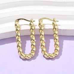 Настоящее золото 18K Латунные прямоугольные серьги-кольца для женщин, реальный 18 k позолоченный, 28x14x3.5 мм