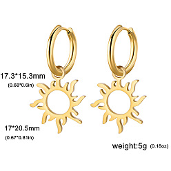 Солнце Серьги из 304 нержавеющей стали, золотые, солнце, 34.3x20.5 мм