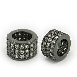 Gunmetal Brass Cubic Zirconia European Beads, Column, Gunmetal, 5x8mm, Hole: 4mm