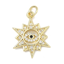 Солнце Латунные микро проложить кубического циркония подвески, Злые чары глаз, золотые, солнце, 20.5x16x2 мм, Перейти кольцо: 5x1 мм, внутренний диаметр: 3 мм