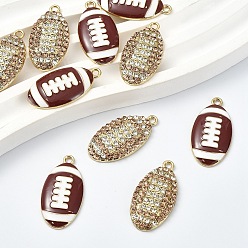 Light Gold 10шт. 2 стили подвесок из сплава со стразами/эмалью, регби, золотой свет, 27.5x14x3~3.5 мм, отверстие : 1.6 мм, 5 шт / стиль