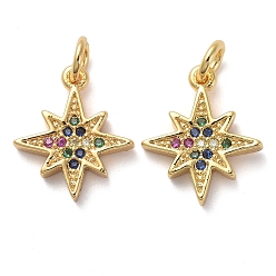 Золотой Латунные микро-паве красочные кубические циркониевые подвески, с прыжковых колец, звезда, золотые, 13.5x11.5x2 мм, отверстие : 3 мм