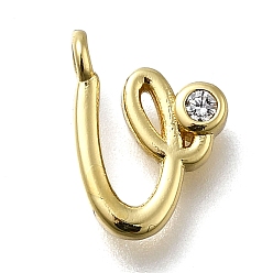 Letter V Латунные микро проложить кубического циркония подвески, письмо амулеты, стойки покрытие, долговечный, без кадмия и без свинца, Буква V, 12x8.5x2 мм, отверстие : 1.6 мм