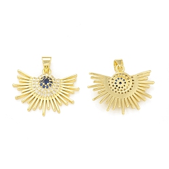 Golden Rack Plating Brass Micro Pave Cubic Zirconia Pendants, Cadmium Free & Lead Free, Long-Lasting Plated, Sun Charm, Golden, 19x25x4mm, Hole: 4x3.5mm
