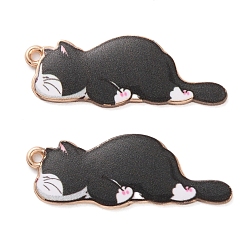 Черный Подвески из эмали и сплава, золотой свет, кошачье очарование, чёрные, 35x13x1.5 мм, отверстие : 1.5 мм