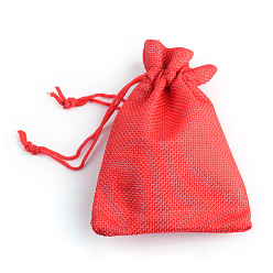 Red Burlap Packing Pouches Drawstring Bags, Red, 9x7cm