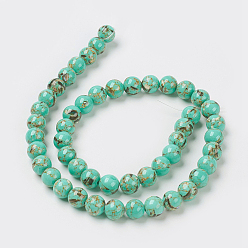 Medium Turquoise Sea Shell and Synthetic Turquoise Assembled Beads Strands, Round, Medium Turquoise, 8~9mm, Hole: 1.2mm, about 49~50pcs/strand, 15.3~15.7 inch(39~40cm)