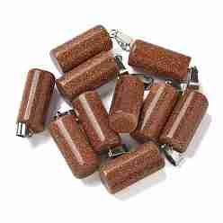 Камень с Пылевым Золотом Синтетические голдстоуновские подвески, с 201 вывод из нержавеющей стали, колонка, 25x10 мм, отверстие : 4x7 мм