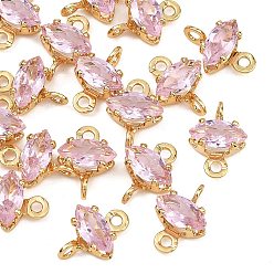 Pink SHEGRACE Brass Pave Cubic Zirconia Horse Eye Connector Charms, Cadmium Free & Nickel Free & Lead Free, Long-Lasting Plated, Real 18K Gold Plated, Pink, 8.5x6x3.5mm, Hole: 1mm and 1.2mm