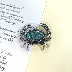 чирок Броши из натуральных ракушек, краб, зелено-синие, 43x49 мм