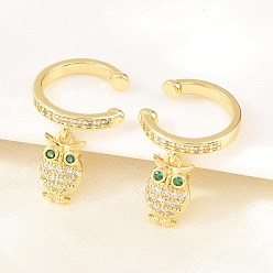 Настоящее золото 18K Серьги-манжеты из латуни с микропаве и кубическим цирконием в виде совы., без кадмия и без свинца, долговечный, стойки покрытие, реальный 18 k позолоченный, 15.5x14 мм