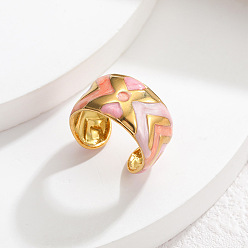 Разноцветный 304 Открытые кольца из эмалированной нержавеющей стали, шаблон буквы X, золотые, красочный, 18 мм