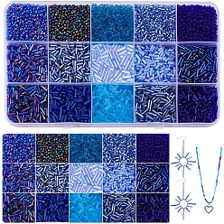 (52) Непрозрачная лаванда 195g 15 стили синие круглые и стеклянные бусины, разнообразные, разноцветные, 2~7x1.5~2 мм, отверстие : 0.5~1 мм