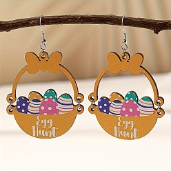 Другие Деревянные серьги-подвески с пасхальным мультяшным рисунком, платина, корзина, 74x47 мм